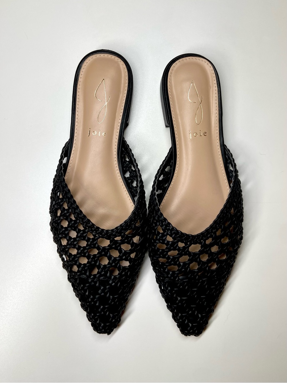 Joie Behold Black Woven Pointed-Toe Slip-On Mules Flat Sandals 7